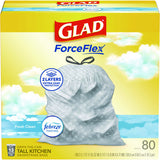Glad ForceFlex Kitchen Drawstring Trash Bags, 13 gal, Fresh Clean Scent, 24" x 27.38", White, 80/Box (78899BX)