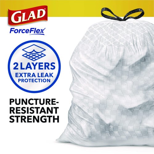 Glad ForceFlex Kitchen Drawstring Trash Bags, 13 gal, Lavender Breeze Scent, 24" x 27.38", White, 80 Bags/BX, 3 BX/CT (78902)