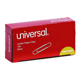 Universal Paper Clips, Jumbo, Smooth, Silver, 100 Clips/Box, 10 Boxes/Pack (UNV72220)