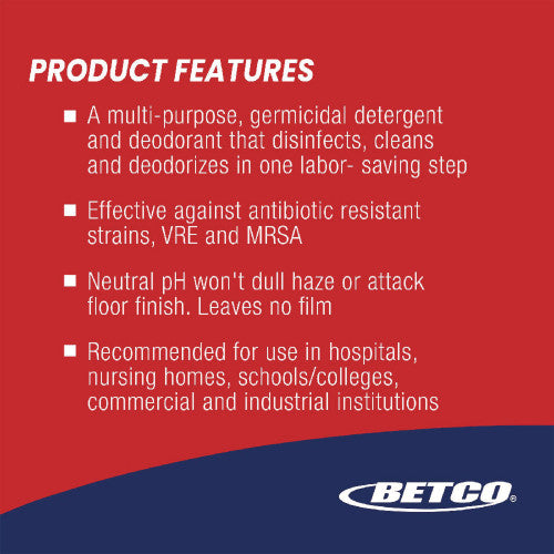 Betco pH7Q Neutral Disinfectant, Pleasant Lemon Scent, 5 gal Pail (3160500)