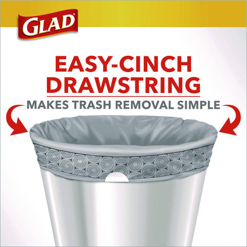 Glad Medium Drawstring Trash Bags with Clorox, 8 gal, Lemon Fresh Bleach Scent, 0.74 mil, 23" x 21.63", Gray, 26/Box (79316)