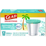 Glad Small Kitchen Drawstring Trash Bags, 4 gal, Beachside Breeze Scent, 0.5 mil, 18" x 17", Blue, 80/Box (79155)