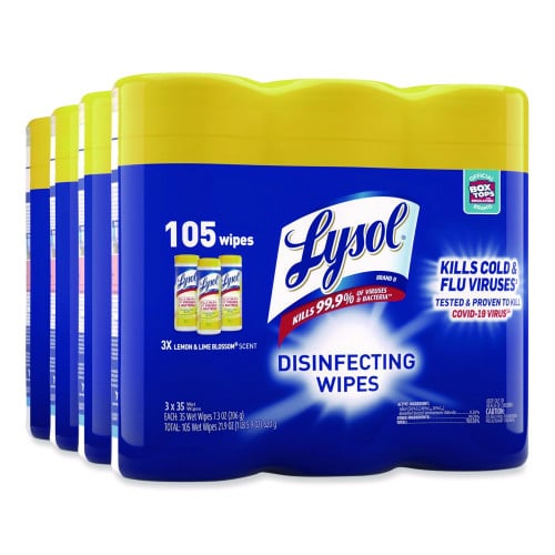 Lysol® Disinfecting Wipes, Lemon Lime, 35 Wipes, 12 Canisters (82159CT)