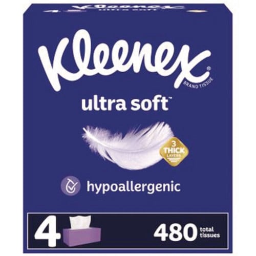 Kleenex Ultra Soft Facial Tissue, 3-Ply, White, 120 Sheets/Box, 4 Boxes/Pack, 6 Packs/Carton (54315)
