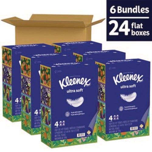 Kleenex Ultra Soft Facial Tissue, 3-Ply, White, 120 Sheets/Box, 4 Boxes/Pack, 6 Packs/Carton (54315)