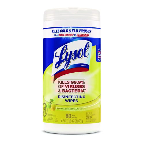 Lysol® Disinfecting Wipes, Lemon & Lime, 80 Wipes, 6 Canisters (77182CT)