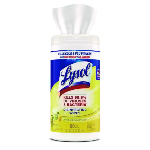 Lysol® Disinfecting Wipes, Lemon & Lime, 80 Wipes, 6 Canisters (77182CT)