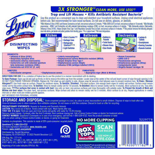 Lysol® Disinfecting Wipes, Lemon & Lime, 80 Wipes, 6 Canisters (77182CT)