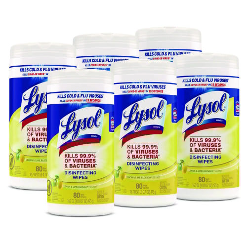 Lysol® Disinfecting Wipes, Lemon & Lime, 80 Wipes, 6 Canisters (77182CT)