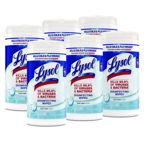 Lysol® Disinfecting Wipes, Crisp Linen Scent, 80 Wipes, 6 Canisters (89346CT)