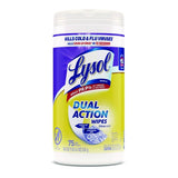 Lysol® Dual Action Disinfecting Wipes, 1-Ply, 75 Wipes per Canister, 6 Canisters (81700CT)