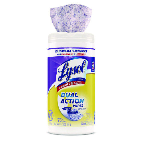 Lysol® Dual Action Disinfecting Wipes, 1-Ply, 75 Wipes per Canister, 6 Canisters (81700CT)