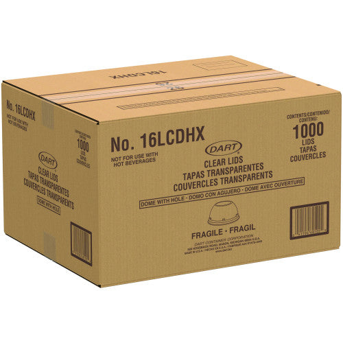 Dart Dome-Top Sundae/Cold Cup Lids, Fits 12 oz to 24 oz Cups, Clear, 1,000/Carton (16LCDHX)