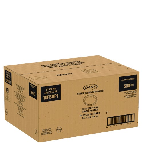 Dart Compostable Fiber Dinnerware, ProPlanet Seal, Plate, 10.2" dia, Natural, 500/Carton (10FBRP1)