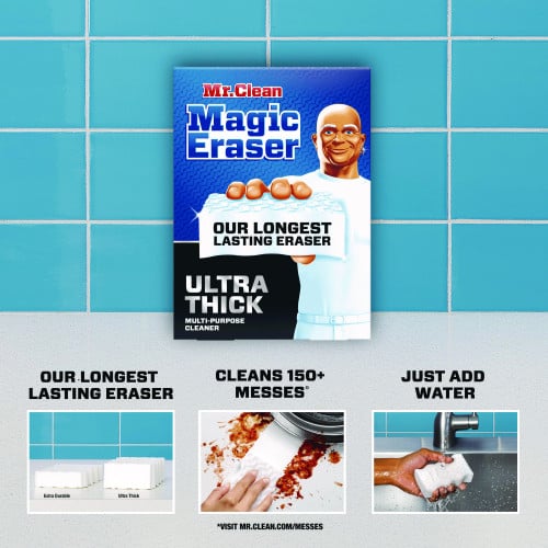 Mr. Clean Magic Eraser, Ultra-Thick, 4.6" x 2.3", 1.2" Thick, White, 5/Pack, 2 Packs/Carton (12413)
