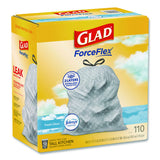 Glad ForceFlex Tall Kitchen Drawstring Trash Bags, Drawstring, 13 gal, Fresh Clean Scent, 10.19 x 9.81, Gray, 110/Roll, 3/Carton (78563CT)