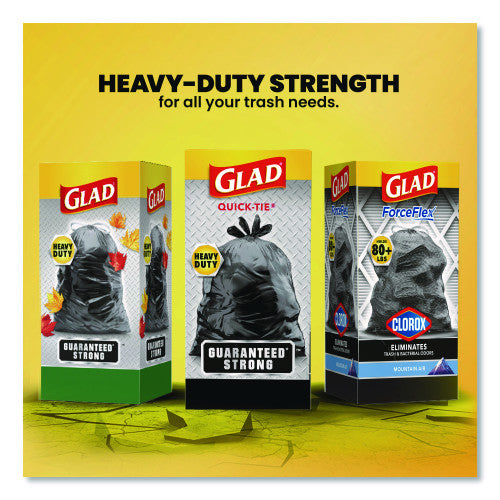 Glad Large Quick-Tie Trash Bags, Tie-Flap, 30 gal, 0.81 mil, 30 x 33, Black, 10 Bags/Box, 12 Boxes/Carton (00079CT)