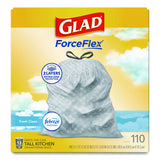 Glad ForceFlex Tall Kitchen Drawstring Trash Bags, Drawstring, 13 gal, Fresh Clean Scent, 10.19 x 9.81, Gray, 110/Roll, 3/Carton (78563CT)
