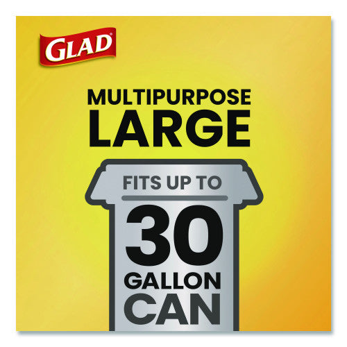 Glad Large Quick-Tie Trash Bags, Tie-Flap, 30 gal, 0.81 mil, 30 x 33, Black, 10 Bags/Box, 12 Boxes/Carton (00079CT)