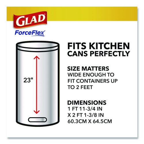 Glad ForceFlex Tall Kitchen Drawstring Trash Bags, Drawstring, 13 gal, Fresh Clean Scent, 10.19 x 9.81, Gray, 110/Roll, 3/Carton (78563CT)