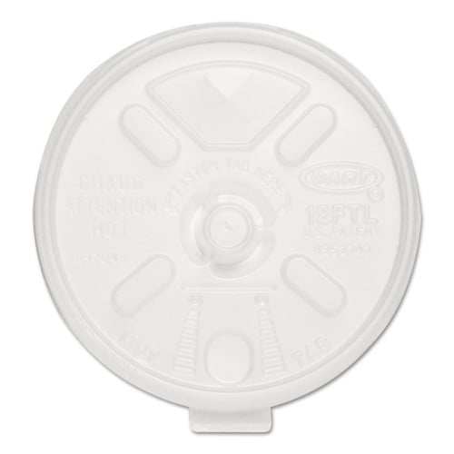 Dart Lift n' Lock Plastic Hot Cup Lids, With Straw Slot, Fits 10 oz to 14 oz Cups, Translucent, 100/Sleeve, 10 Sleeves/Carton (12FTLS)