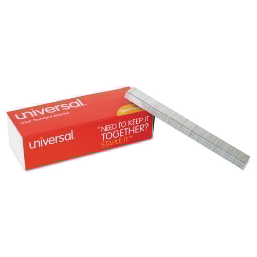 Universal Standard Chisel Point Staples, 0.25" Leg, 0.5" Crown, Steel, 5,000/Box (UNV79000)