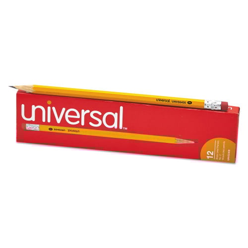 Universal #2 Woodcase Pencil, HB (#2), Black Lead, Yellow Barrel, Dozen (UNV55400)