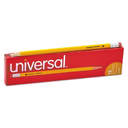Universal #2 Woodcase Pencil, HB (#2), Black Lead, Yellow Barrel, Dozen (UNV55400)