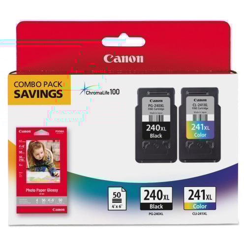 Canon 5206B005 (PG-240XL/CL-241XL) High-Yield Ink/Paper Combo, Black/Tri-Color