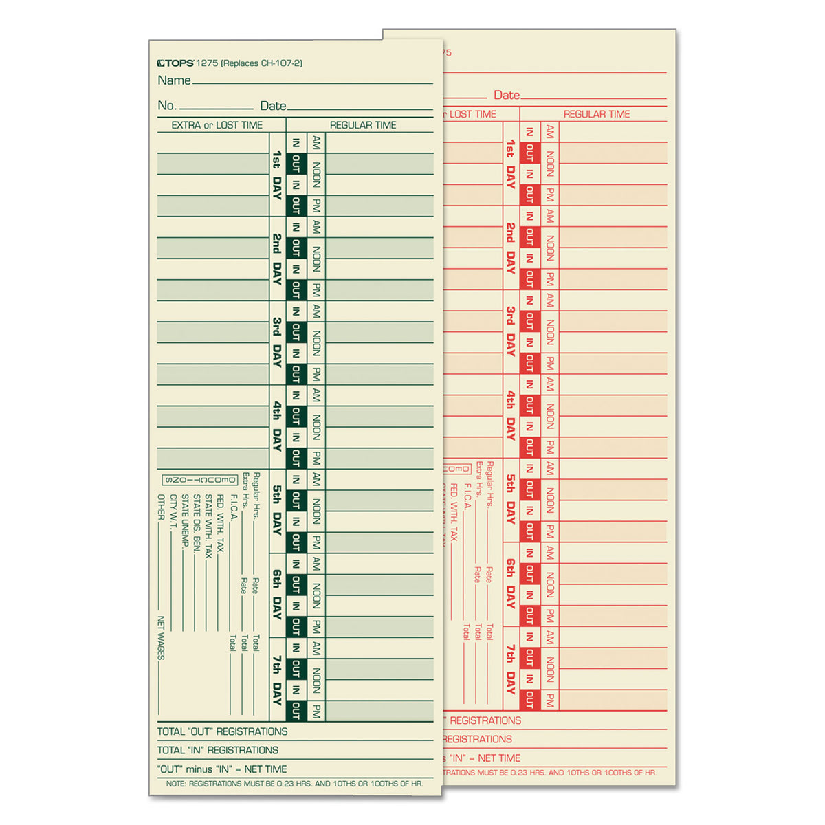 TOPS Time Clock Cards, Replacement for CH-107-2, Two Sides, 3.5 x 9, 500/Box (1275)