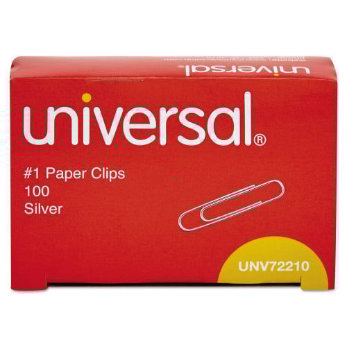 Universal Paper Clips, #1, Smooth, Silver, 100 Clips/Box, 10 Boxes/Pack (UNV72210)