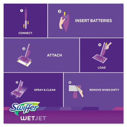 Swiffer WetJet Mop, 11 x 5 White Cloth Head, 46" Purple/Silver Aluminum/Plastic Handle (92811KT)