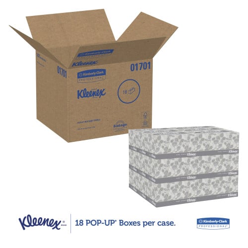 Kleenex Hand Towels, POP-UP Box, Cloth, 1-Ply, 9 x 10.5, Unscented, White, 120/Box, 18 Boxes/Carton (01701CT)