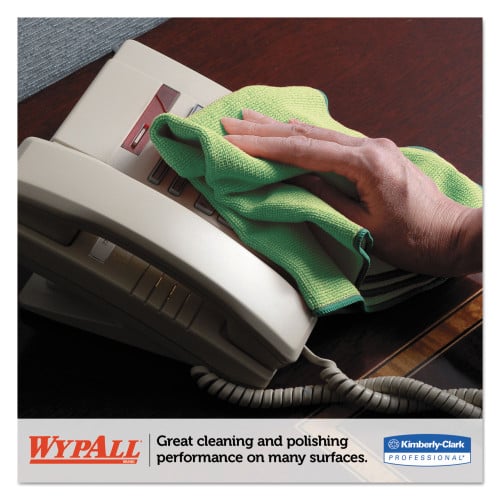 WypAll Microfiber Cloths, Reusable, 15.75 x 15.75, Green, 24/Carton For Nonporous Surface - 15.75" Length x 15.75" Width - Recommended For: Odor Remover, Stain Remover, Bacteria Remover - Anti-bacterial, Durable, Absorbent, Environmentally Frien (83630CT)