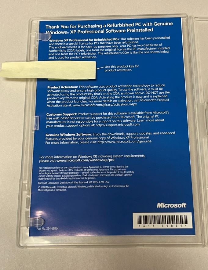 Windows XP Professional Includes SP3 Refurbished PCs Genuine Product Key