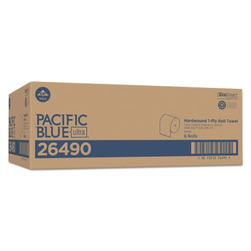 Pacific Blue® Hardwound Paper Towels, White 1-Ply, 1150-ft Rolls, 6 Rolls (26490)