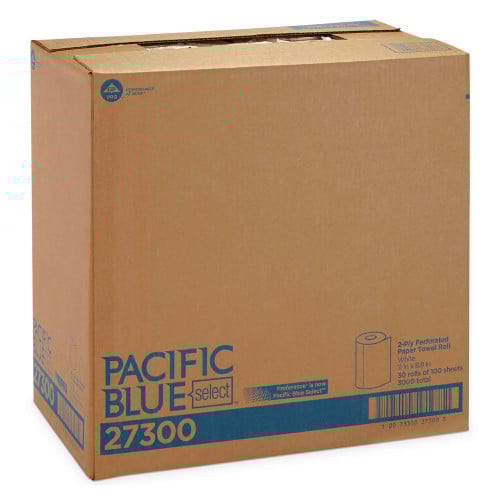 Georgia Pacific Professional Pacific Blue Select Two-Ply Perforated Paper Kitchen Roll Towels, 2-Ply, 11 x 8.8, White, 100/Roll, 30 Rolls/Carton (27300)