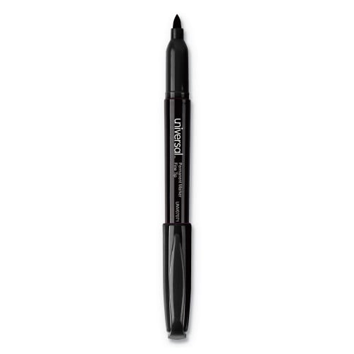 Universal Pen-Style Permanent Marker, Fine Bullet Tip, Black, Dozen (UNV07071)