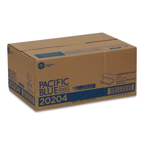 Pacific Blue™ Basic Multifold Paper Towels, 1-Ply, White, 4000 Towels (20204)