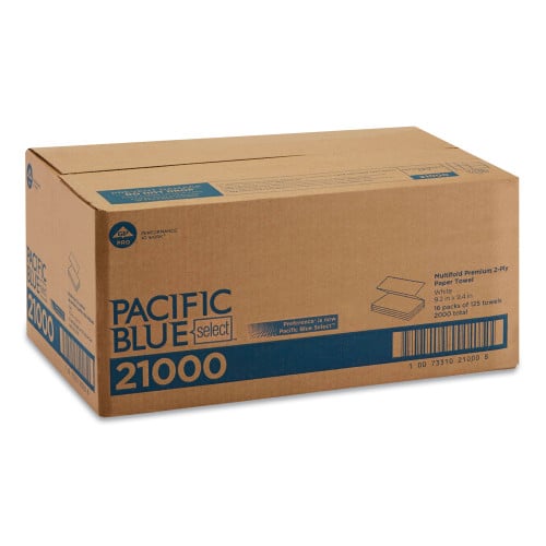 Pacific Blue® Select Multifold Paper Towels, 2-Ply, White, 2000 Towels (21000)