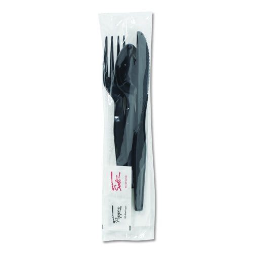 Dixie Wrapped Tableware/Napkin Packets, Fork/Knife/Spoon/Napkin, Black, 250/Carton (CH56NSPC7)
