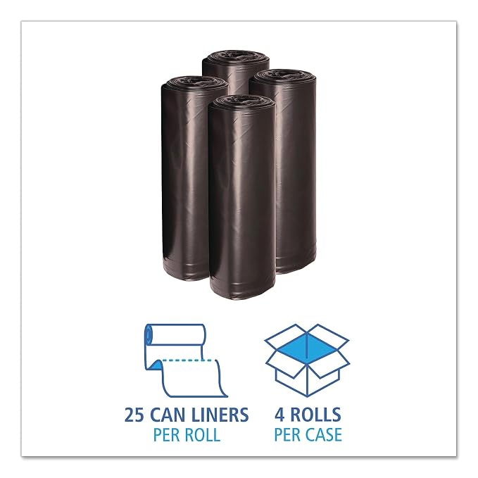 Boardwalk® 60 Gallon Black Garbage Bags, 38x58, 1.2mil, 100 Bags, BWK519