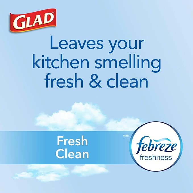 Glad Trash Bags, Force Flex Kitchen Pro Drawstring Garbage Bags, Fresh Clean, 80 Count