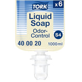 Tork Odor-Control Hand Soap Liquid S4 Gentle, Perfume-Free, Compatible with S4 Dispensers 6 x 1L Bottles (400020)