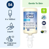 Tork Odor-Control Hand Soap Liquid S4 Gentle, Perfume-Free, Compatible with S4 Dispensers 6 x 1L Bottles (400020)