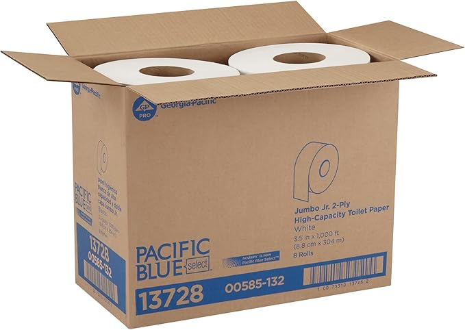 Georgia-Pacific Pacific Blue Select 2-Ply Jumbo Jr. 9'' Toilet Paper by GP PRO (Georgia-Pacific),13728,1,000 Linear Feet Per Roll,8 Rolls Per Case