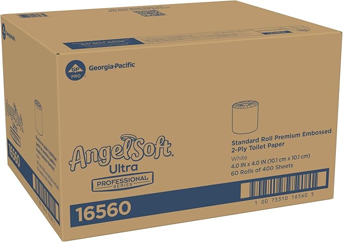 Angel Soft Ultra Professional Series 2-Ply Embossed Toilet Paper by GP PRO (Georgia-Pacific), 16560, Paper, 60 Count (Pack of 1), White 24000 sheets per case