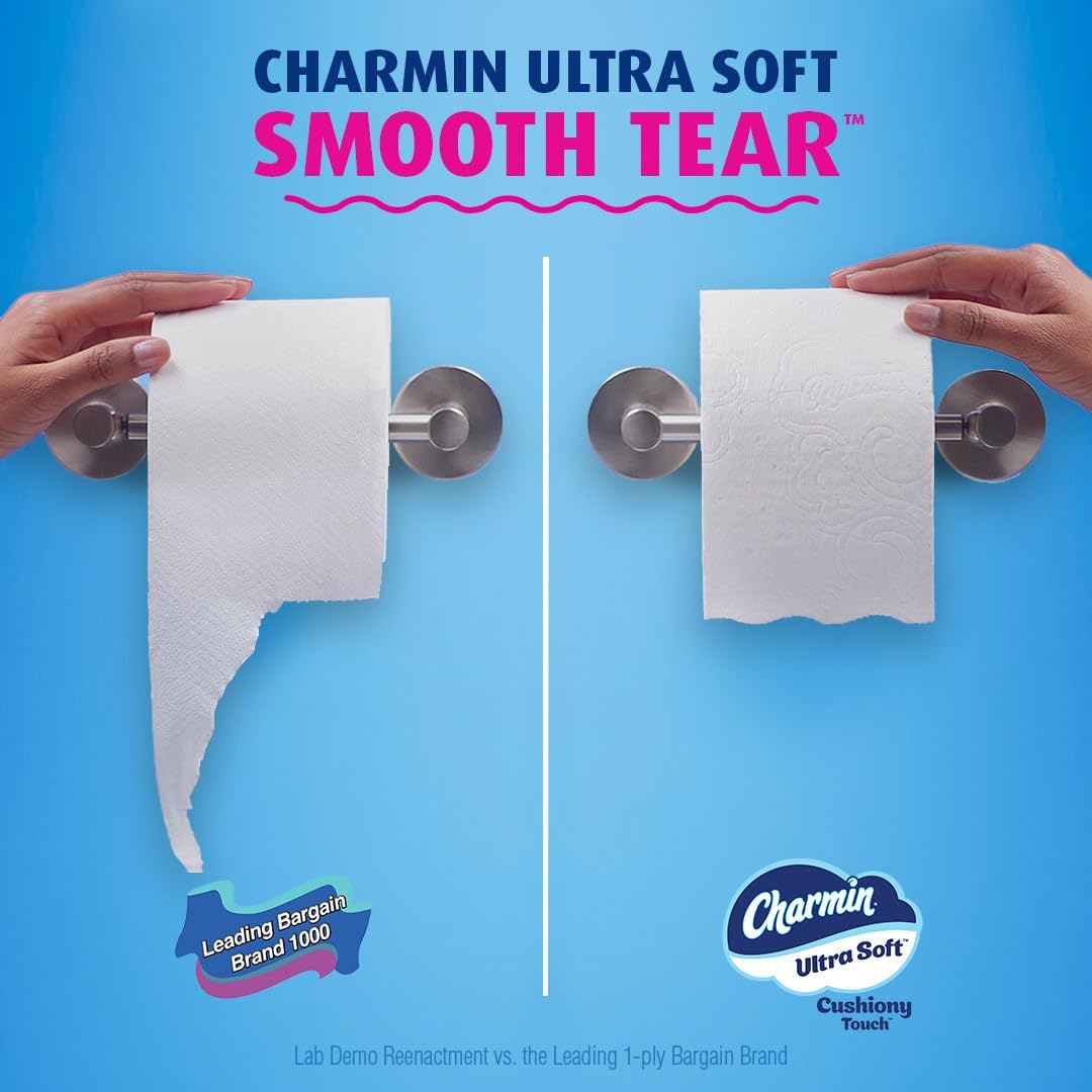 Charmin Toilet Paper Ultra Soft Cushiony Touch, 18 Family Mega XL Rolls = 126 Regular Rolls