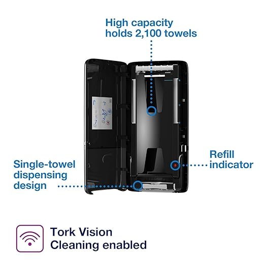 Tork PeakServe Continuous Hand Towel Dispenser Black H5, High Capacity, Elevation Range, 552528 + PeakServe Continuous Paper Hand Towels White H5, 1 ply, 12 x 270 paper hand towels, 105066