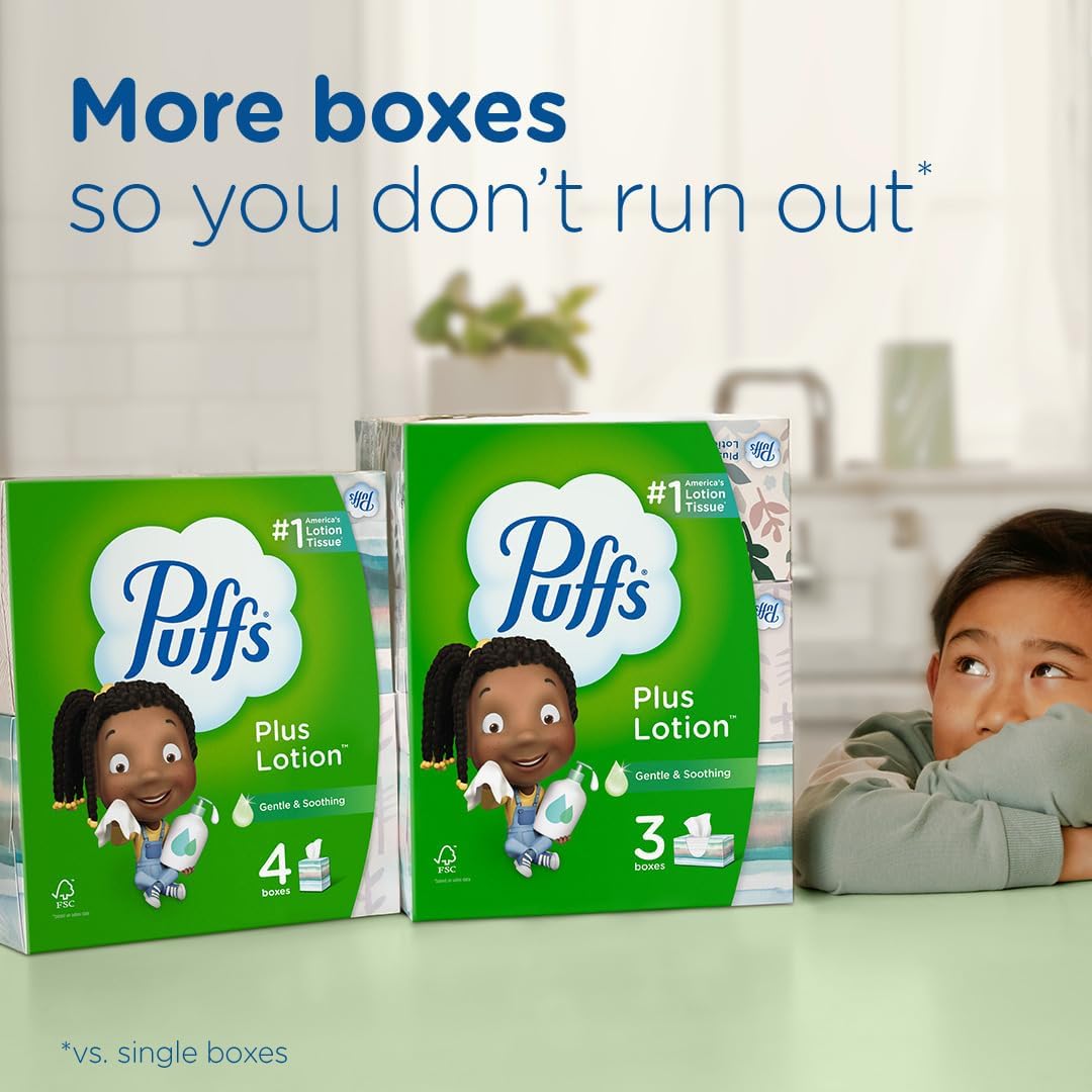 Puffs Plus Lotion Facial Tissue, 18 Cubes, 56 Tissues Per Box